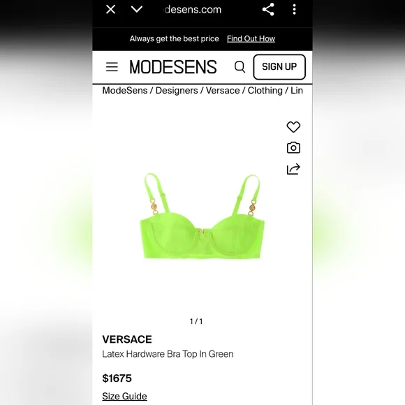 VERSACE Medusa latex bralette, Size 36, Green - Picture 4 of 9